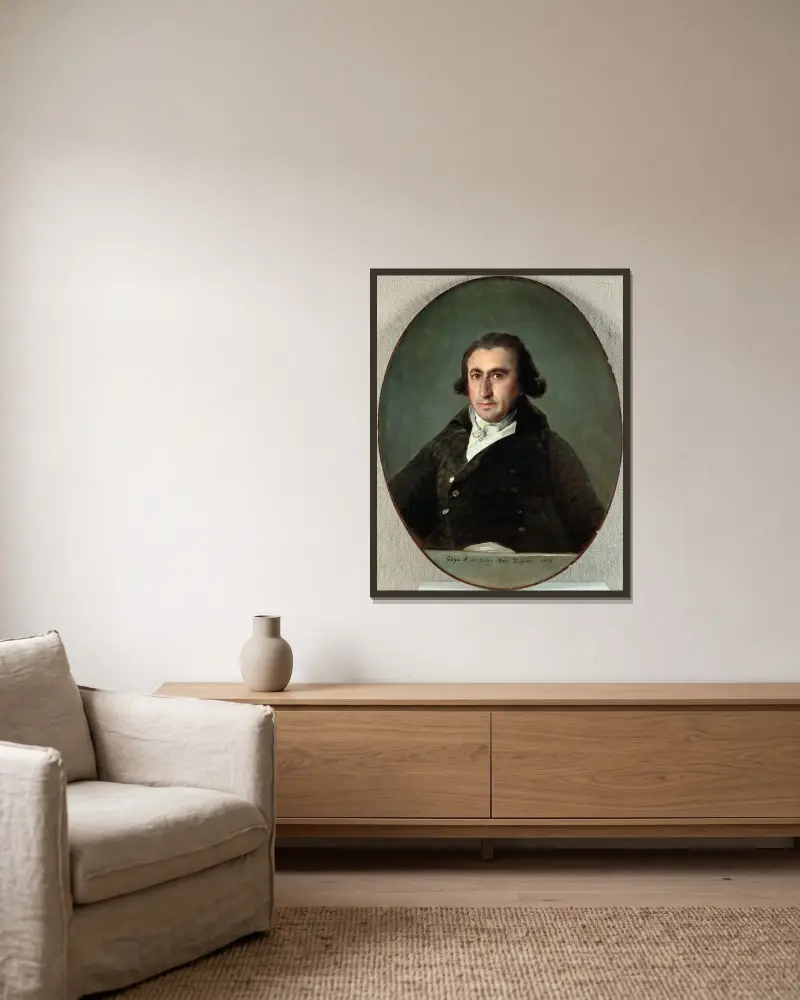 Portrait of Martín Zapater av Francisco de Goya inramad på en vägg