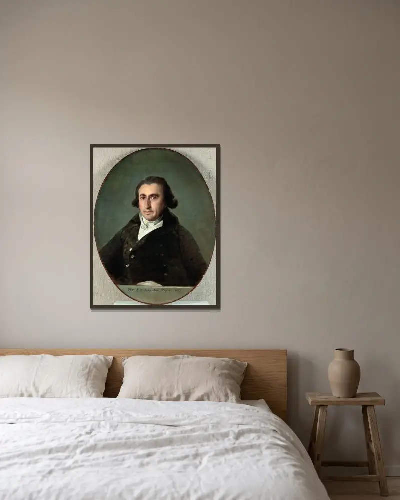 Portrait of Martín Zapater av Francisco de Goya inramad på en vägg