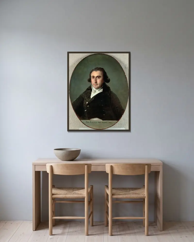 Portrait of Martín Zapater av Francisco de Goya inramad på en vägg