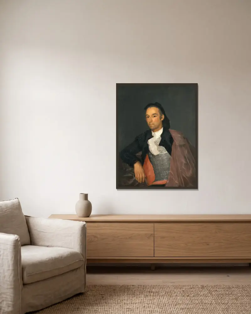 Portrait of the Matador Pedro Romero av Francisco de Goya inramad på en vägg