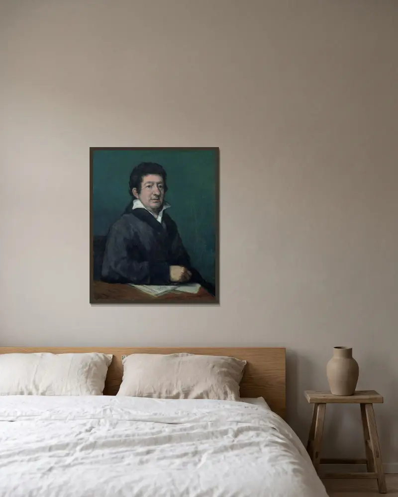 Portrait of the Poet Moratín av Francisco de Goya inramad på en vägg