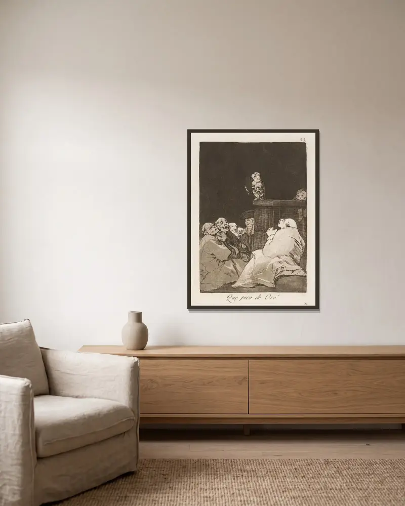 Que pico de Oro! (Welch eine goldene Zunge!) von Francisco de Goya gerahmt an einer Wand