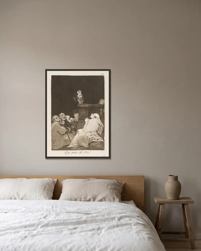 Que pico de Oro! (Welch eine goldene Zunge!) von Francisco de Goya gerahmt an einer Wand