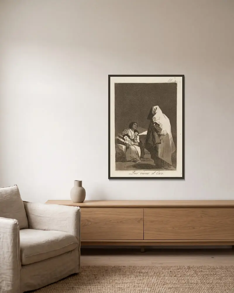 Tady přichází strašidlo, Francisco de Goya v rámu na stěně