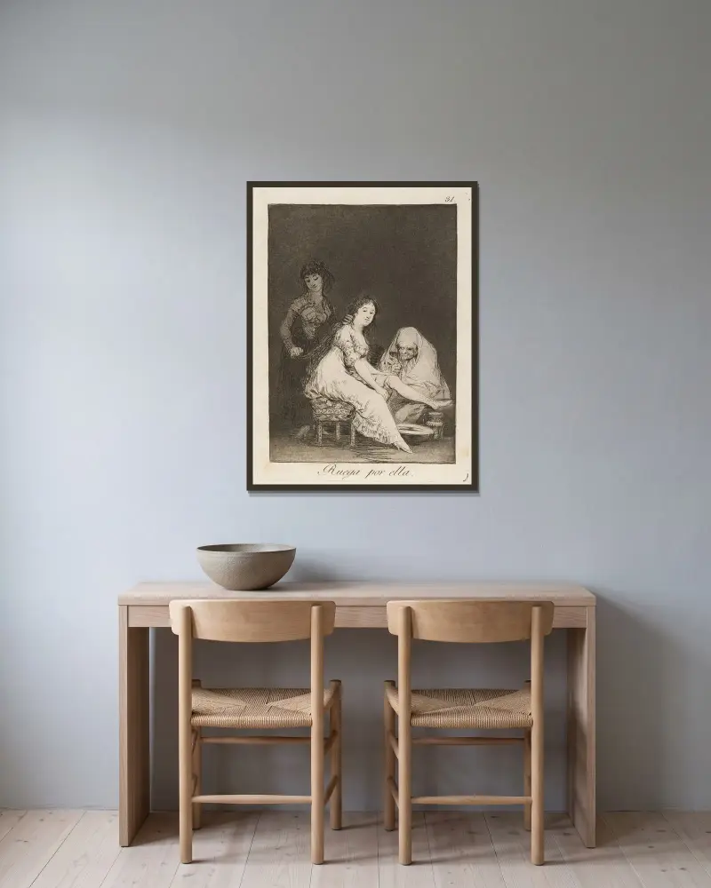 Sie betet für sie von Francisco de Goya gerahmt an einer Wand