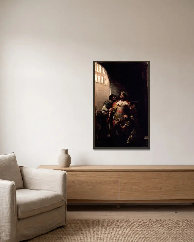 Der heilige Hermenegild im Gefängnis von Francisco de Goya gerahmt an einer Wand