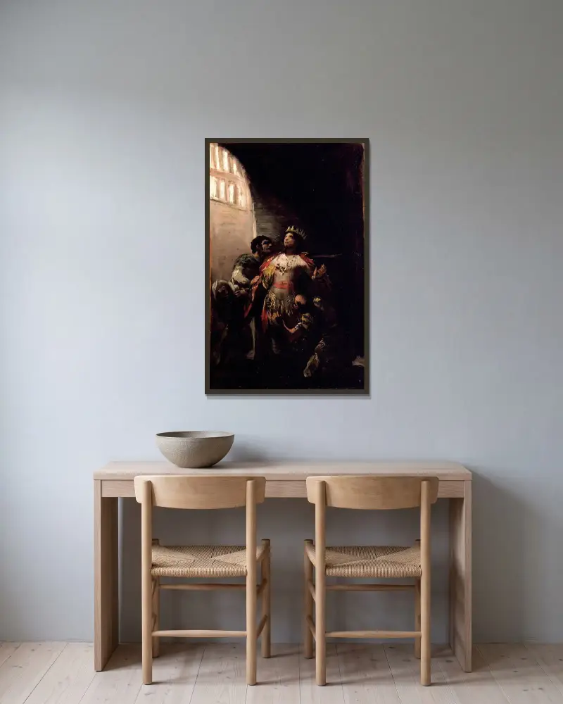 Der heilige Hermenegild im Gefängnis von Francisco de Goya gerahmt an einer Wand