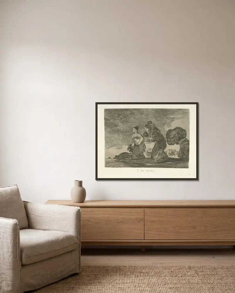 Y esto tambien av Francisco de Goya inramad på en vägg