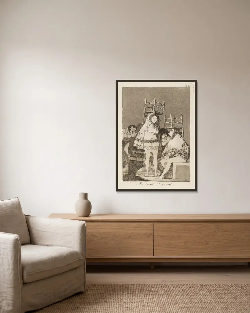 Ya tienen asiento. (Mają już miejsce.), Francisco de Goya w ramie na ścianie