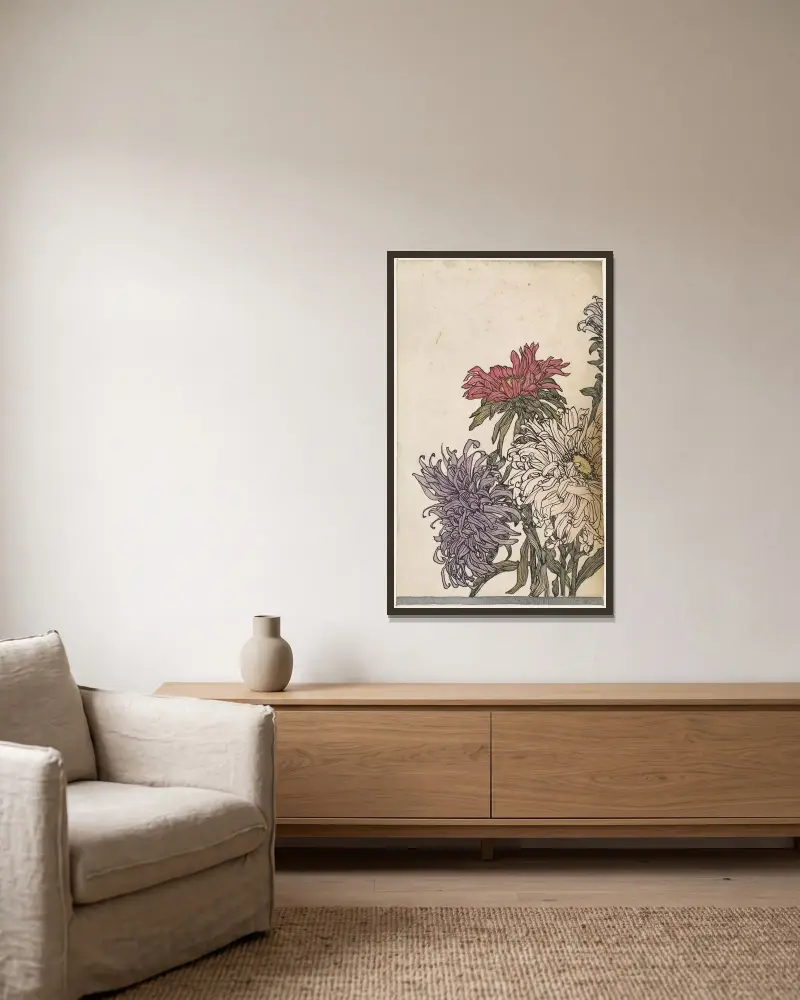 Chrysanten von Julie de Graag gerahmt an einer Wand