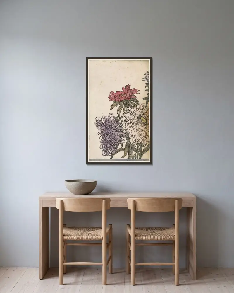 Chrysanten von Julie de Graag gerahmt an einer Wand