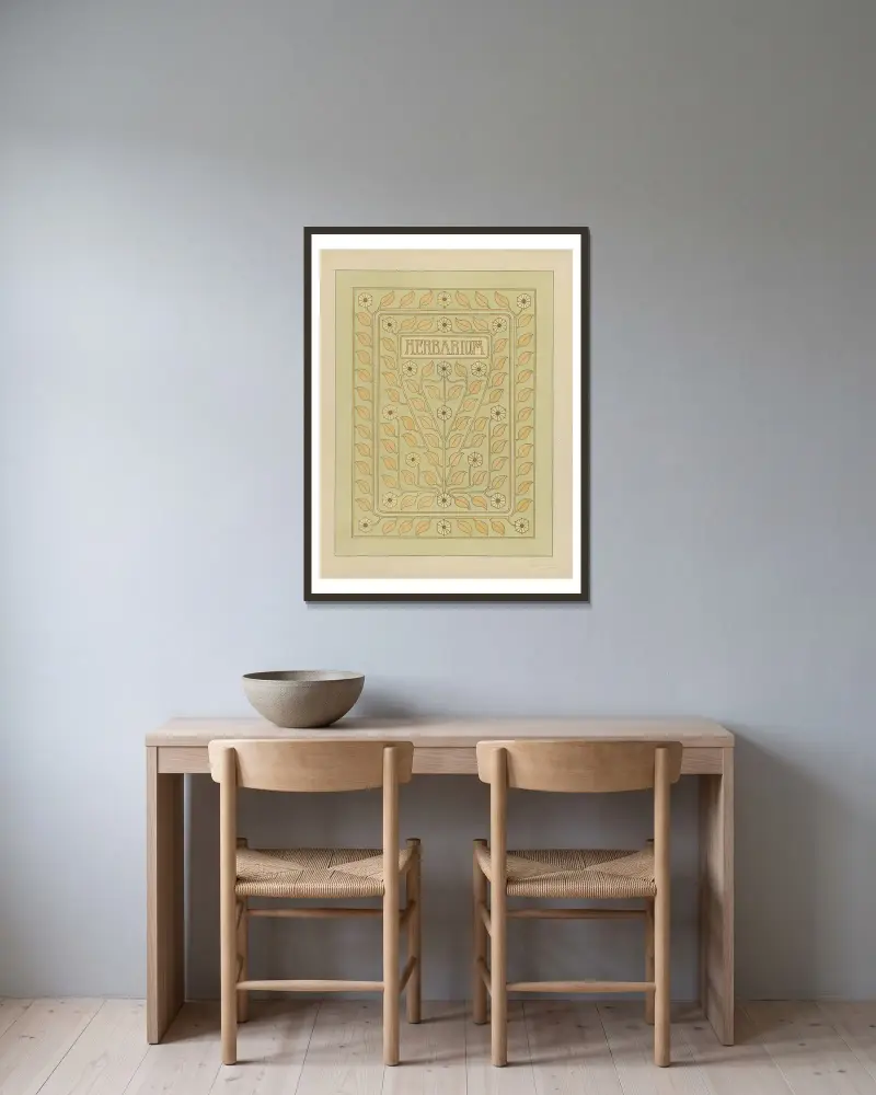 Design for a cover for a herbarium av Julie de Graag inramad på en vägg