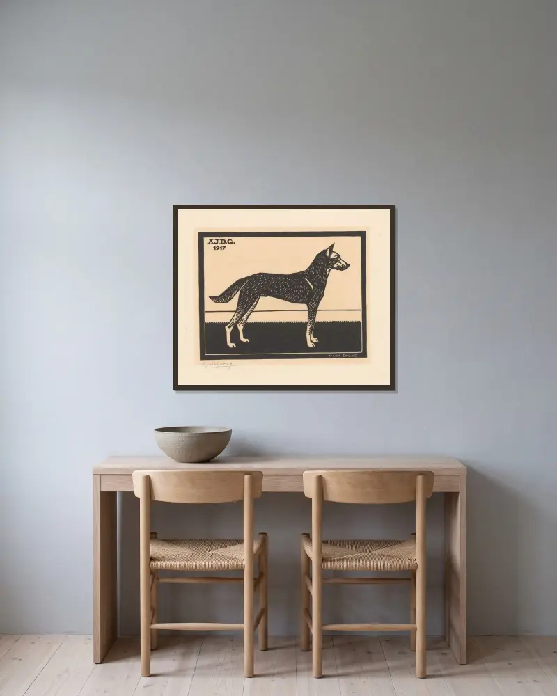 Hund av Julie de Graag inramad på en vägg