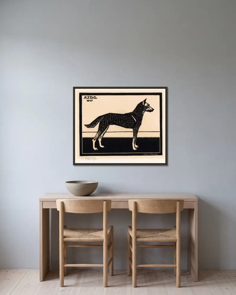 Hund av Julie de Graag inramad på en vägg