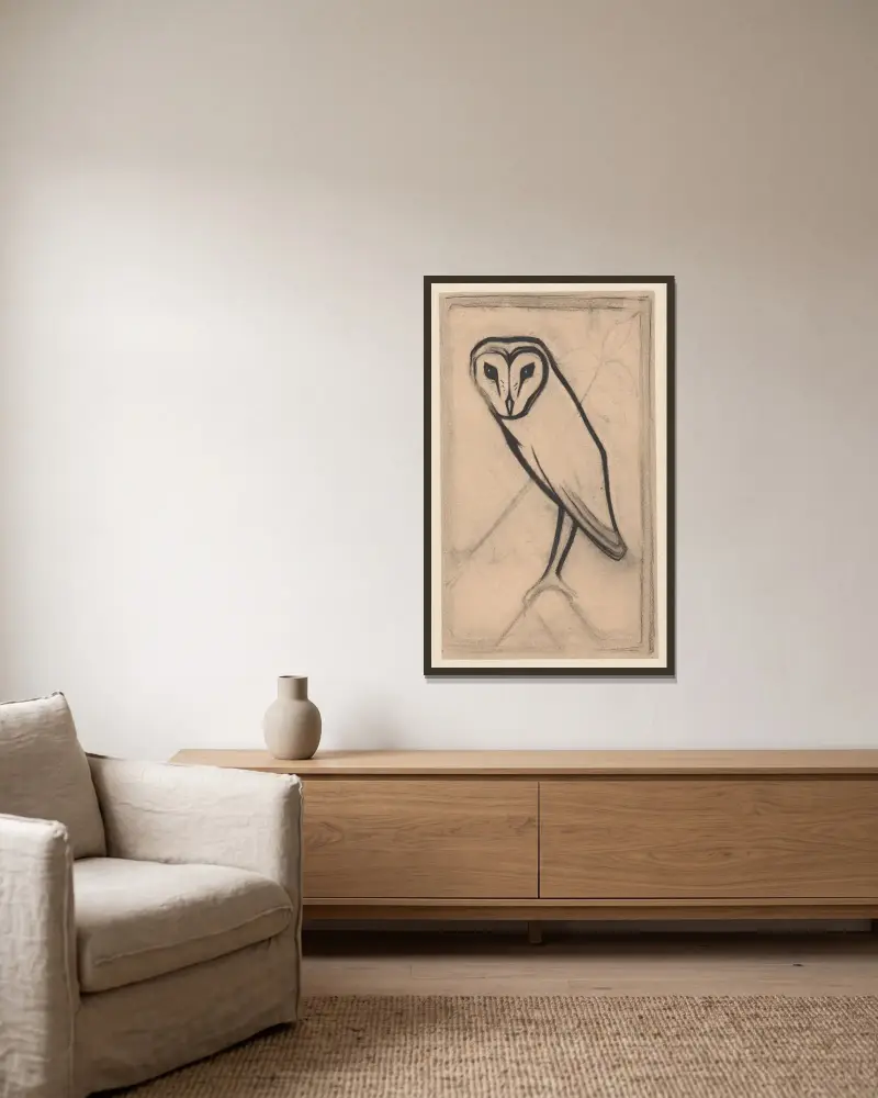Owl von Julie de Graag gerahmt an einer Wand