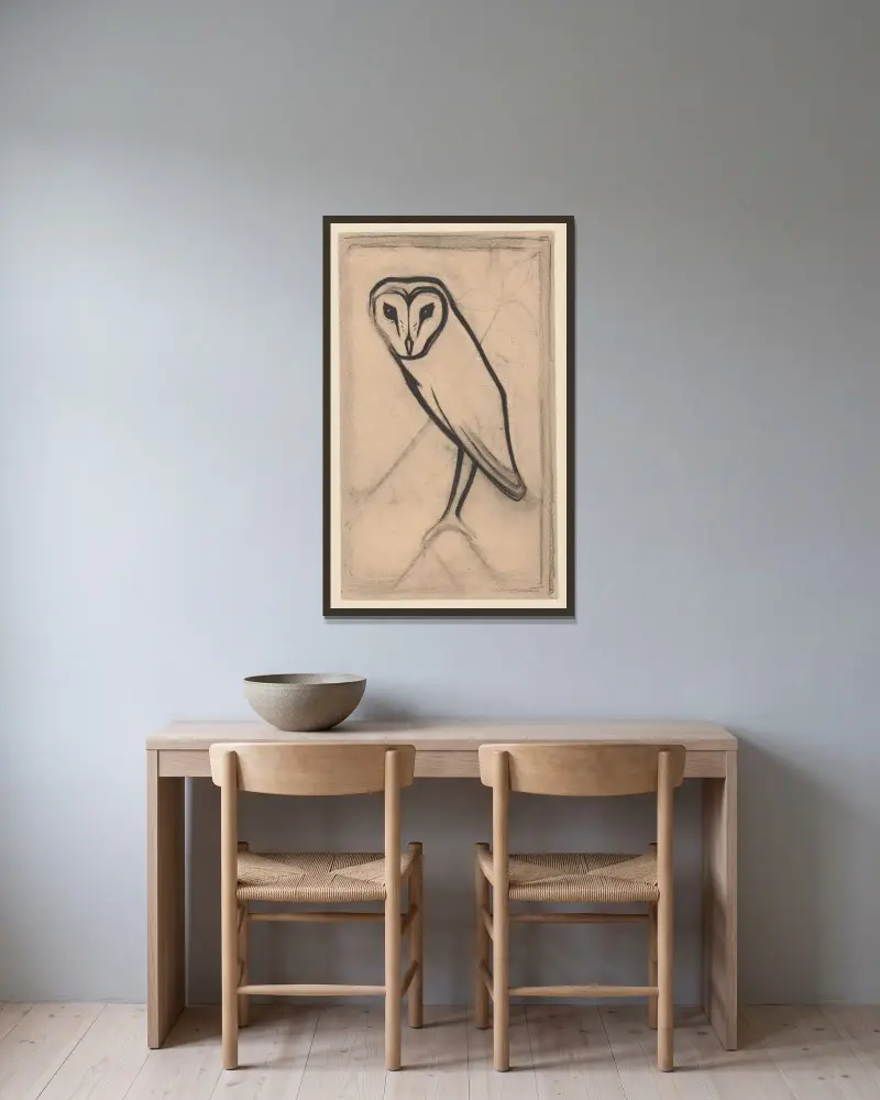 Owl von Julie de Graag gerahmt an einer Wand
