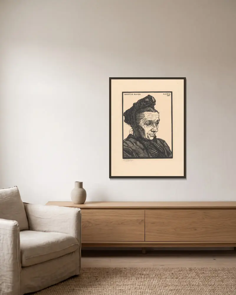 Portrait of Geertje Kuijer av Julie de Graag inramad på en vägg