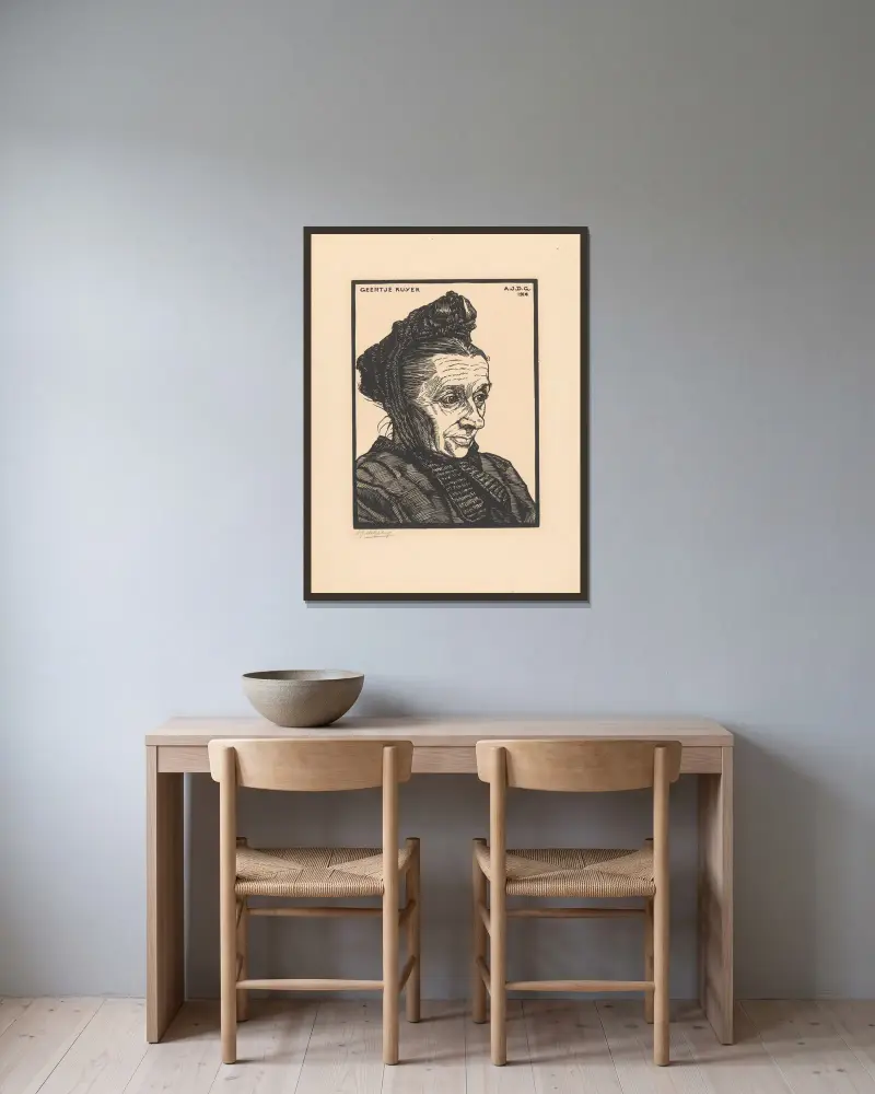 Portrait of Geertje Kuijer av Julie de Graag inramad på en vägg