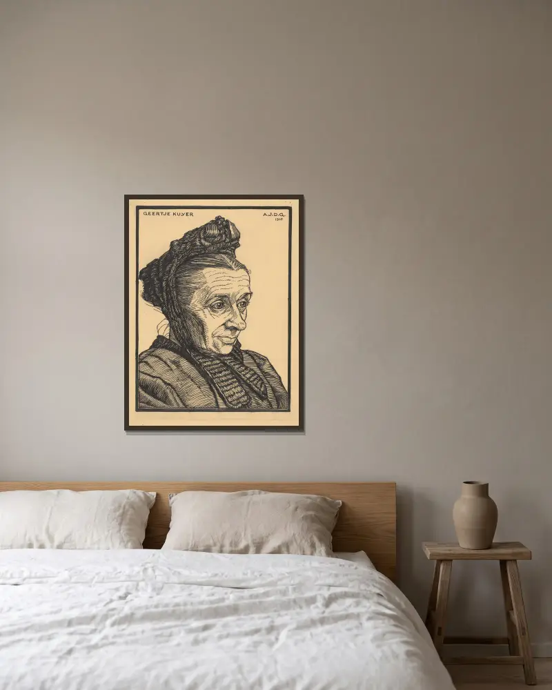 Portrait of Geertje Kuyer. Laren av Julie de Graag inramad på en vägg
