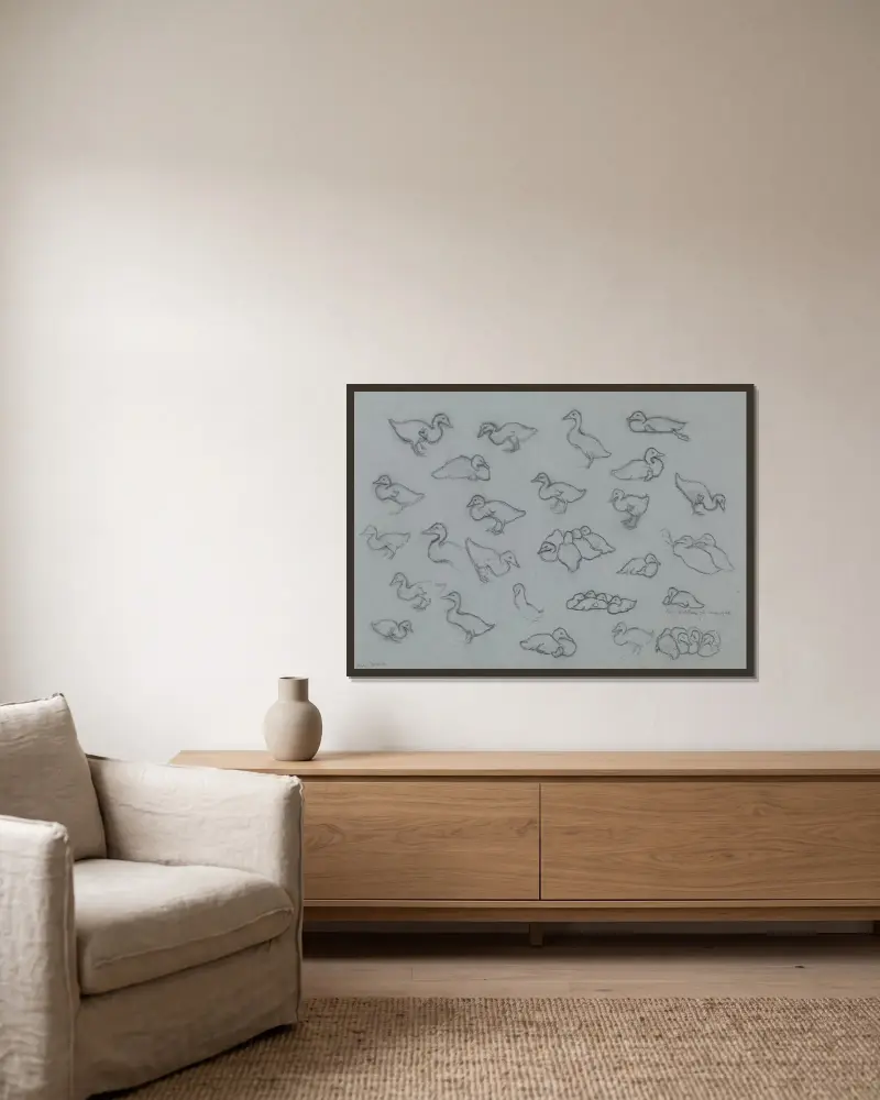 Study sheet with ducks. von Julie de Graag gerahmt an einer Wand