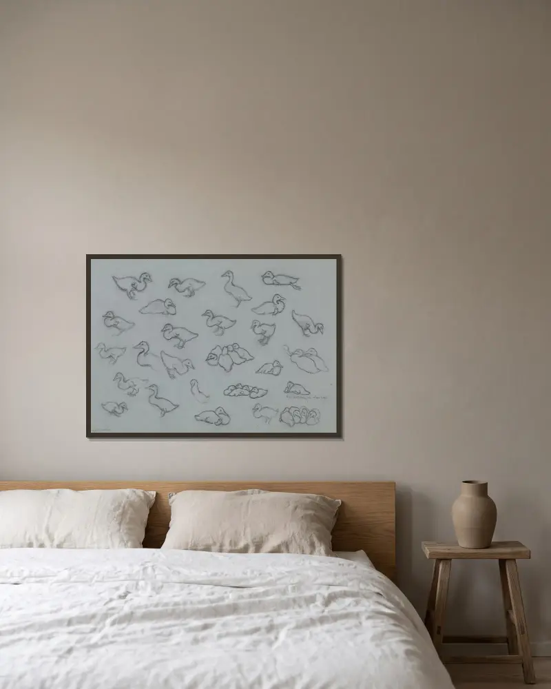 Study sheet with ducks. von Julie de Graag gerahmt an einer Wand