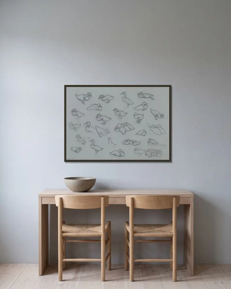 Study sheet with ducks. von Julie de Graag gerahmt an einer Wand
