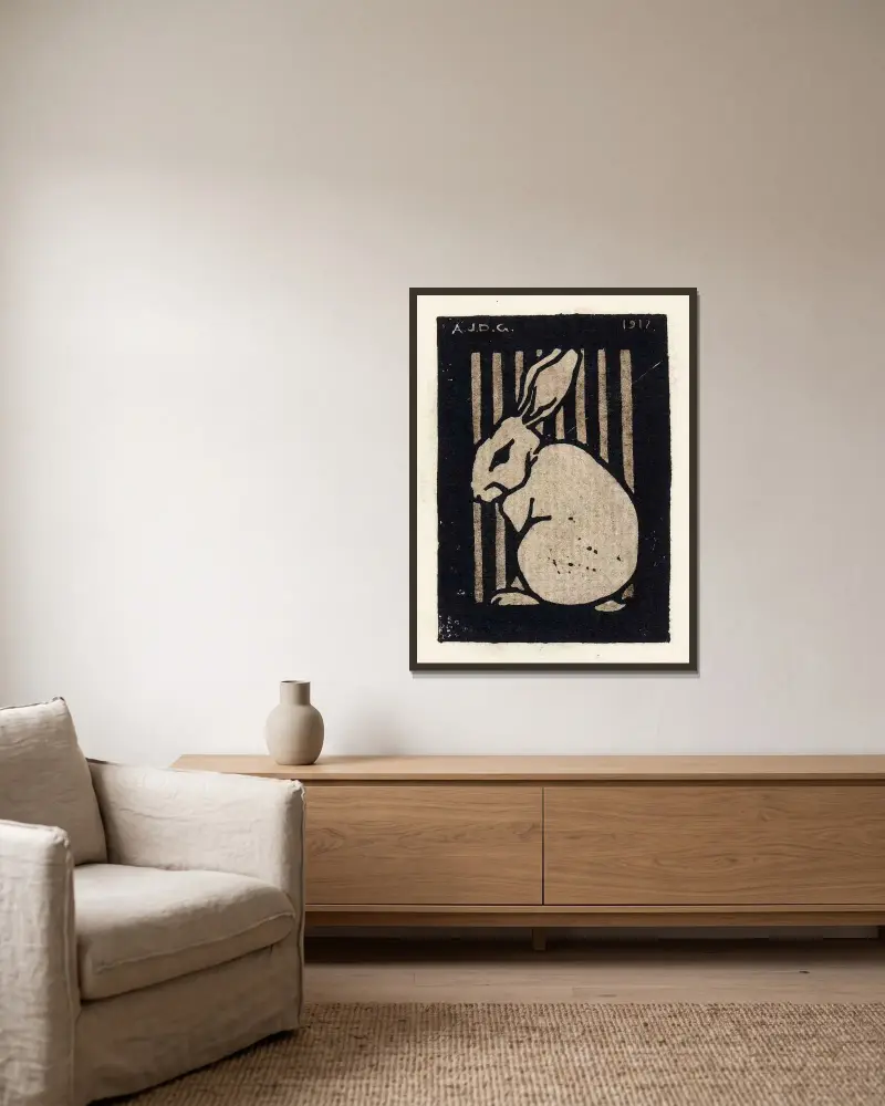 Zittend konijn von Julie de Graag gerahmt an einer Wand