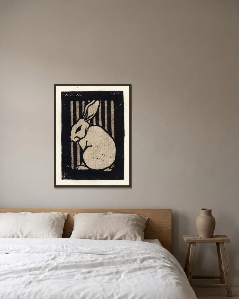 Zittend konijn von Julie de Graag gerahmt an einer Wand