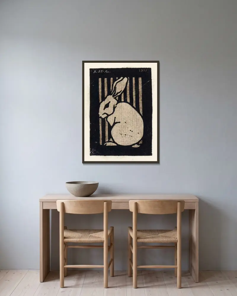 Zittend konijn von Julie de Graag gerahmt an einer Wand