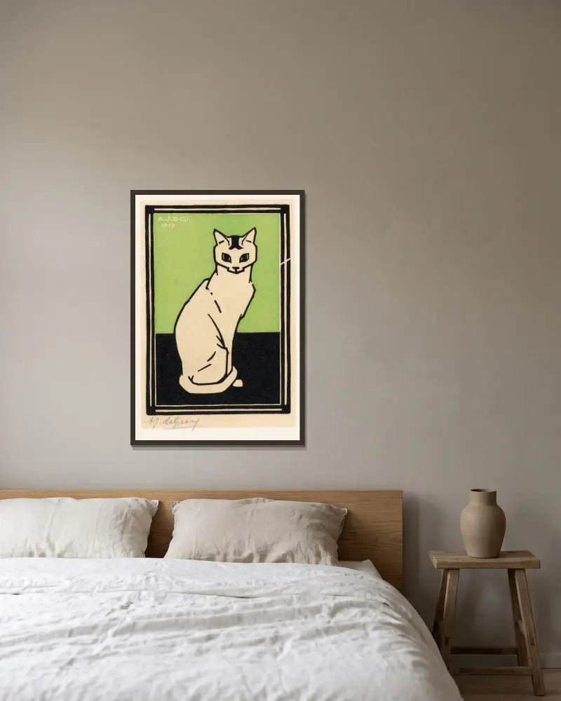 Zittende kat av Julie de Graag inramad på en vägg