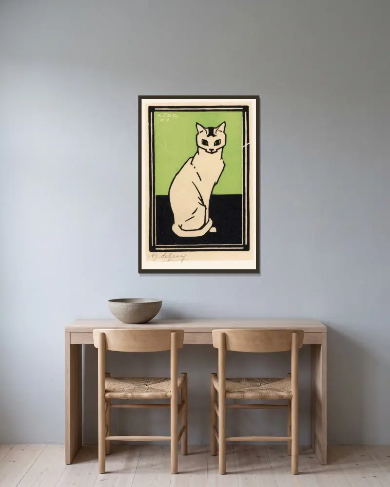 Zittende kat av Julie de Graag inramad på en vägg