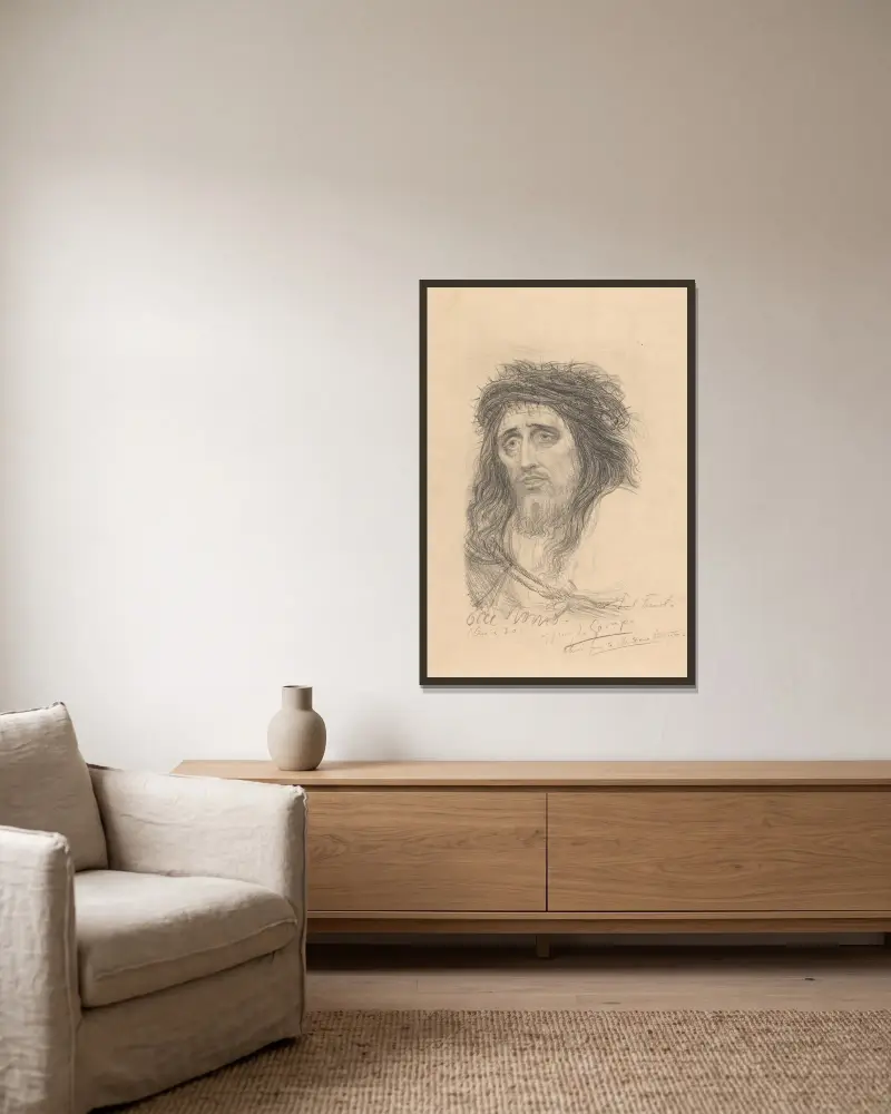 Christus met doornenkrans av Henry de Groux inramad på en vägg