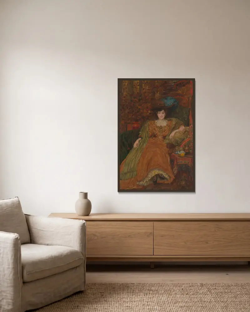 Portrait of Emma Lambotte av Henry de Groux inramad på en vägg