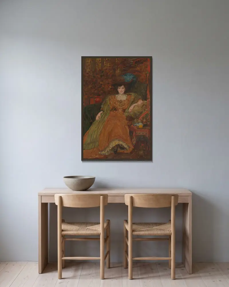 Portrait of Emma Lambotte av Henry de Groux inramad på en vägg
