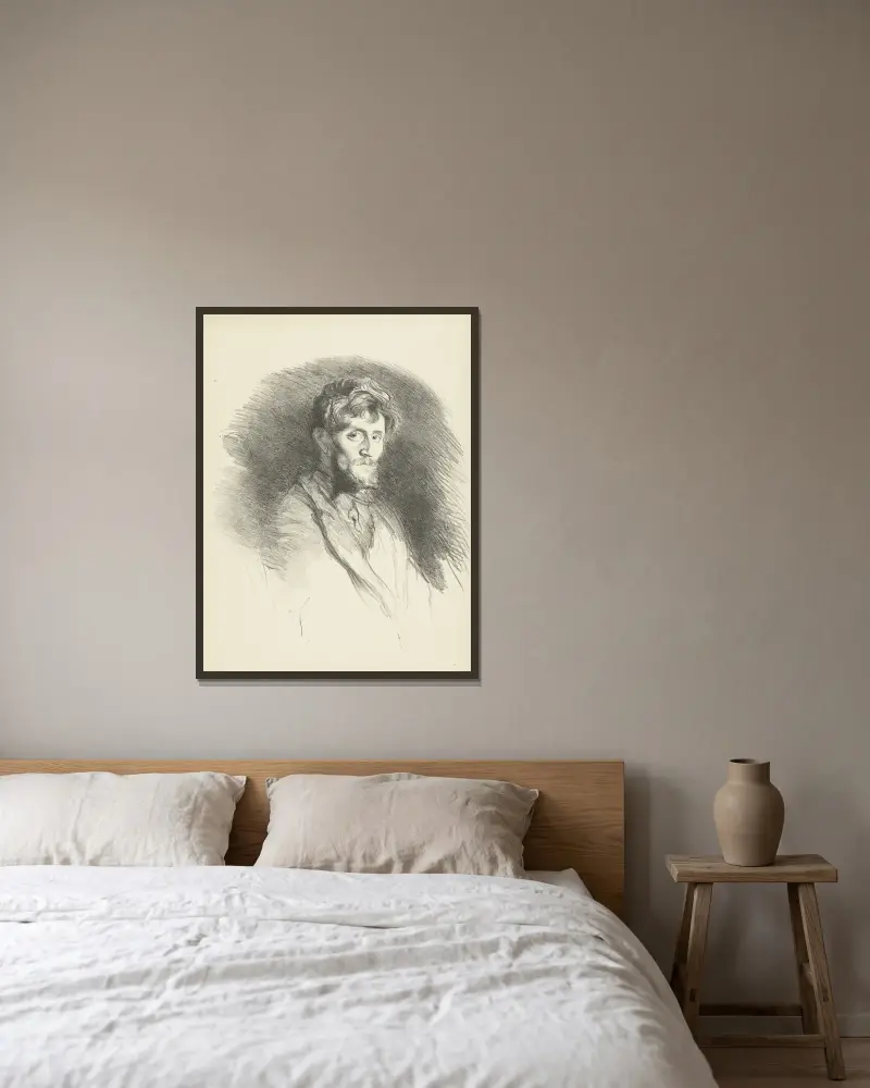 Portret van man met baard av Henry de Groux inramad på en vägg