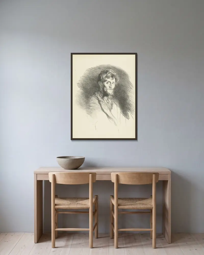 Portret van man met baard av Henry de Groux inramad på en vägg
