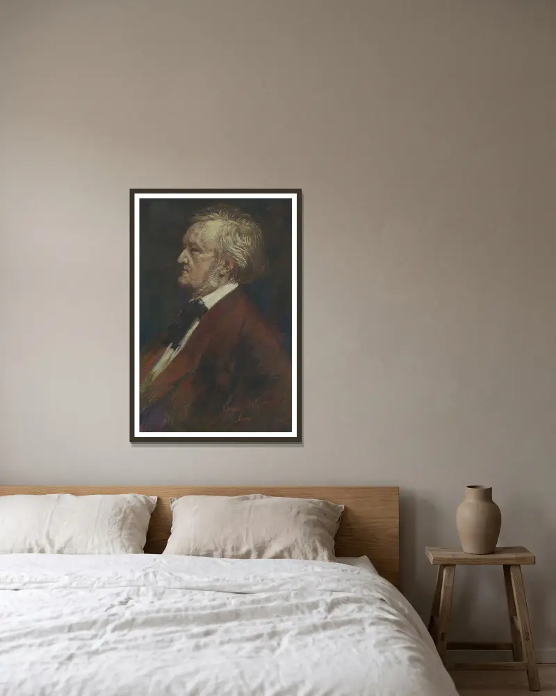 Portret van toondichter Richard Wagner av Henry de Groux inramad på en vägg