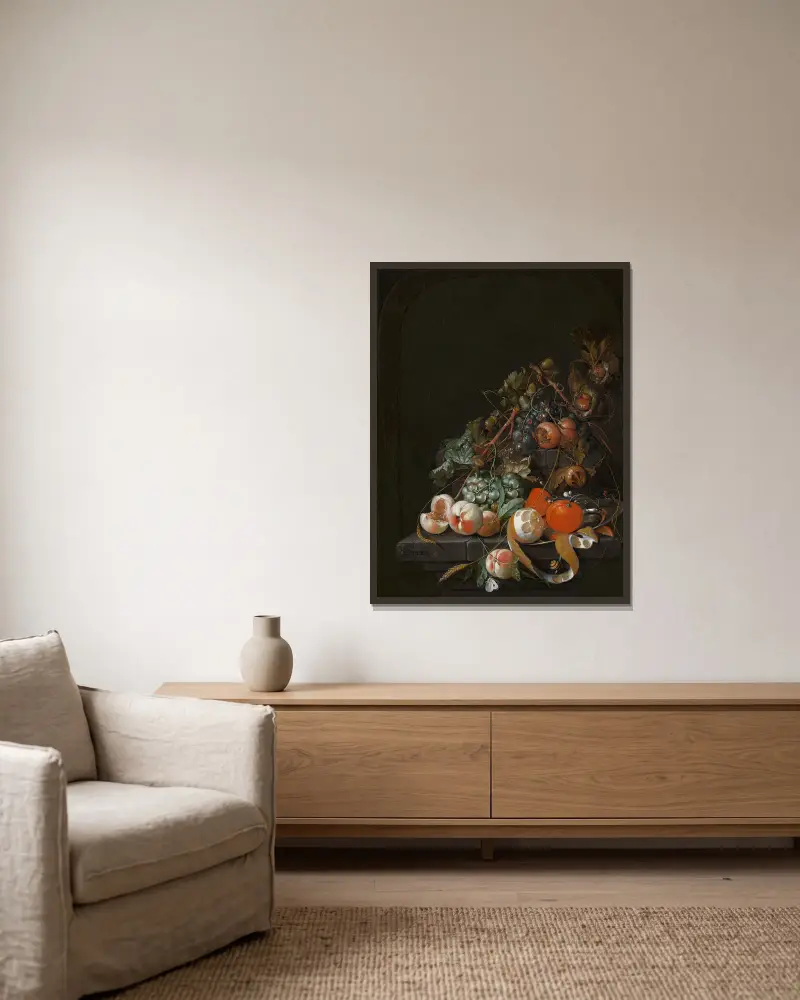 Zátiší s ovocem, Cornelis de Heem v rámu na stěně