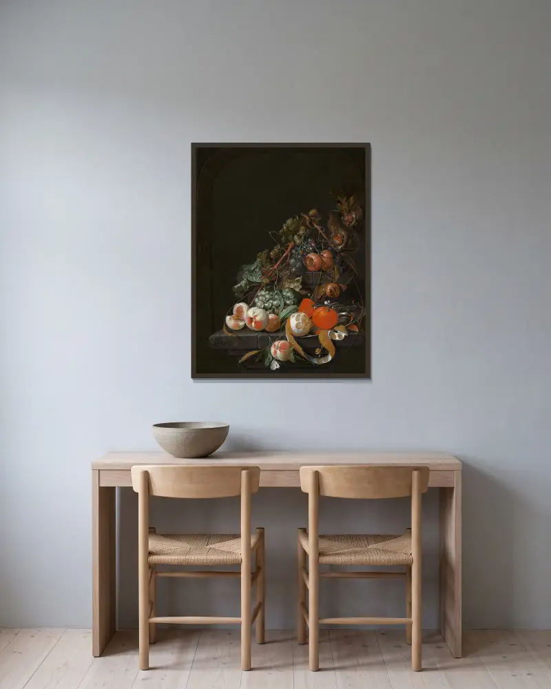 Zátiší s ovocem, Cornelis de Heem v rámu na stěně