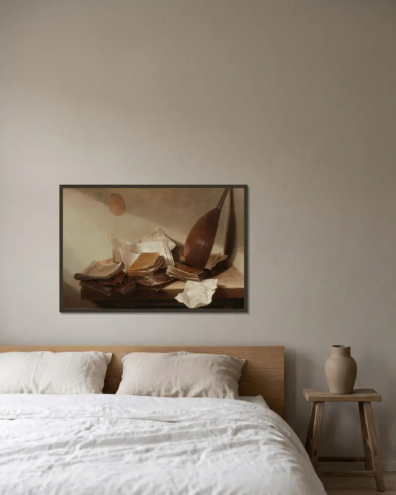 Stillleben mit Büchern von Jan Davidsz de Heem gerahmt an einer Wand