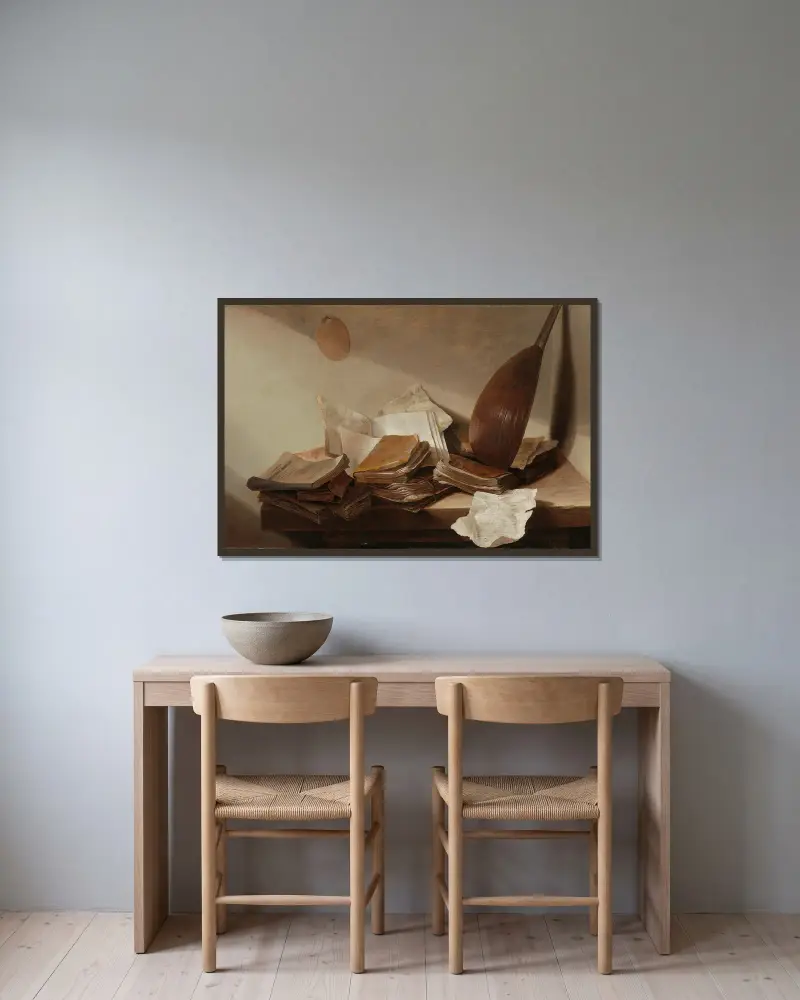 Stillleben mit Büchern von Jan Davidsz de Heem gerahmt an einer Wand