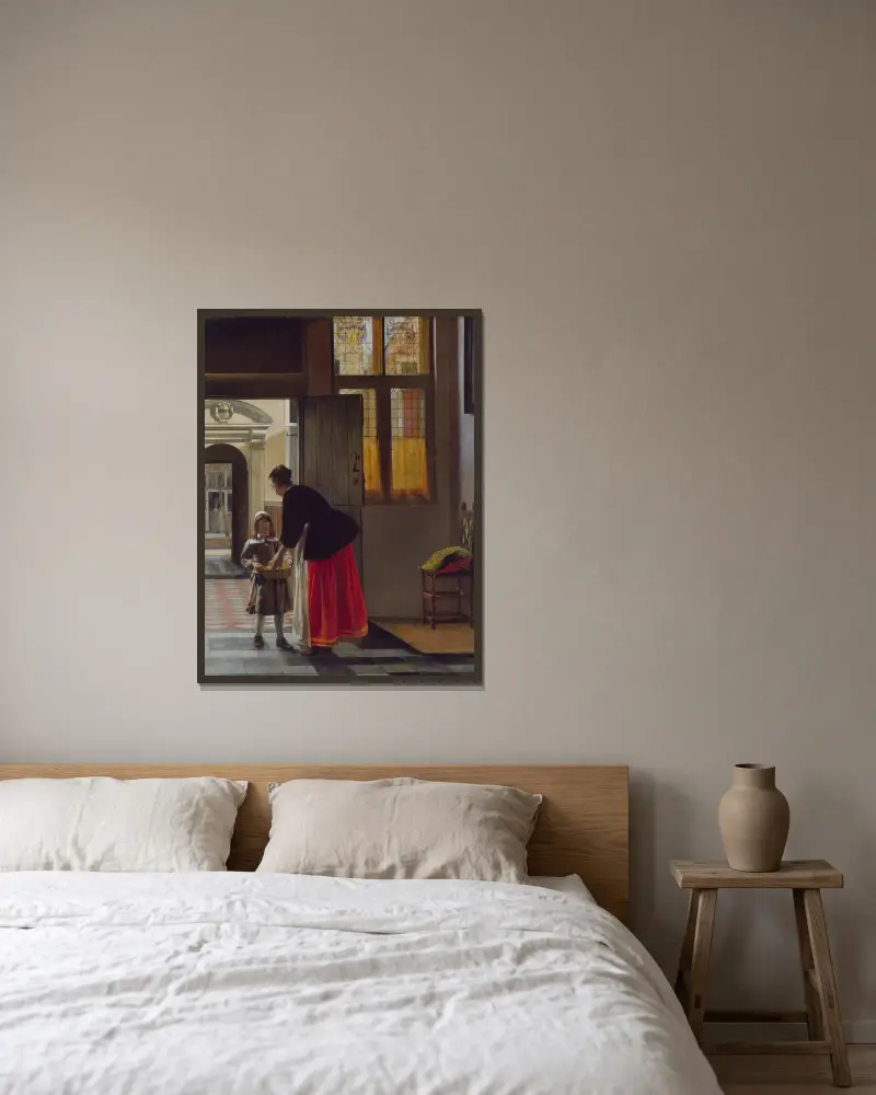 Ein Junge, der Brot bringt von Pieter De Hooch gerahmt an einer Wand