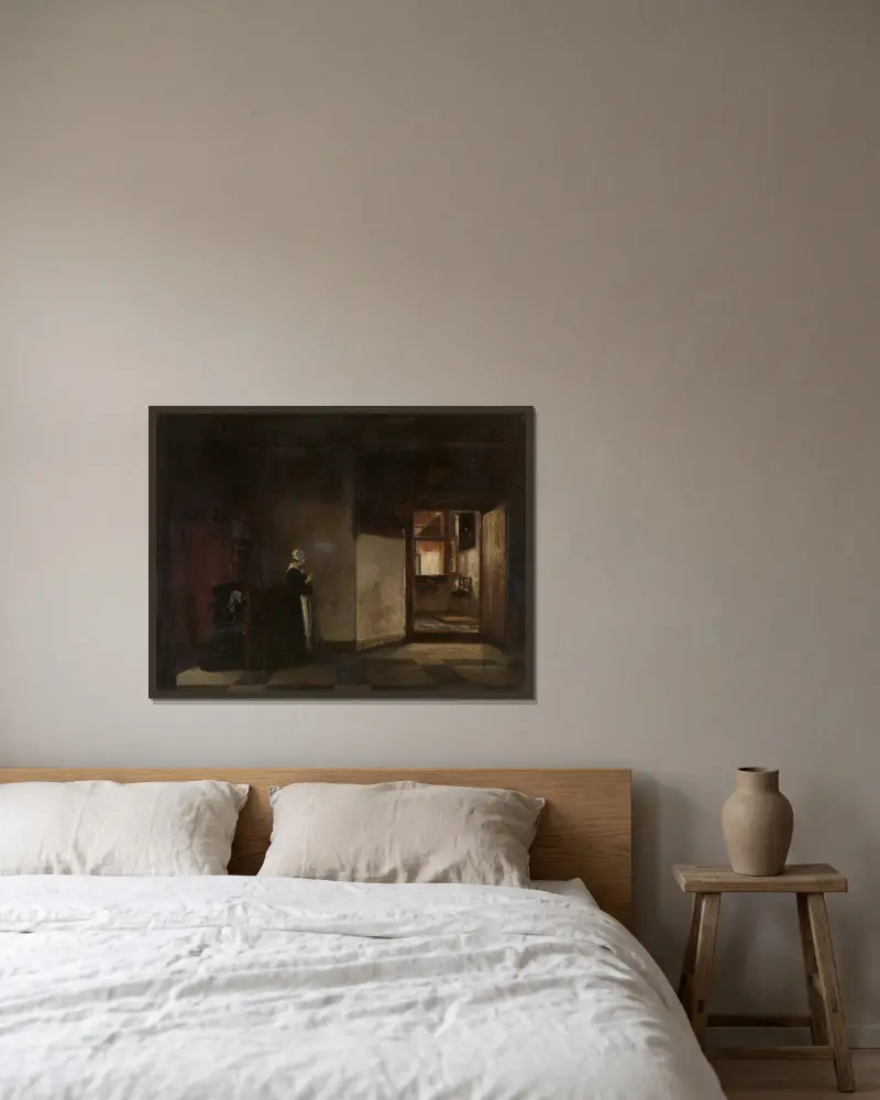 Holandský interiér, Pieter De Hooch v rámu na stěně