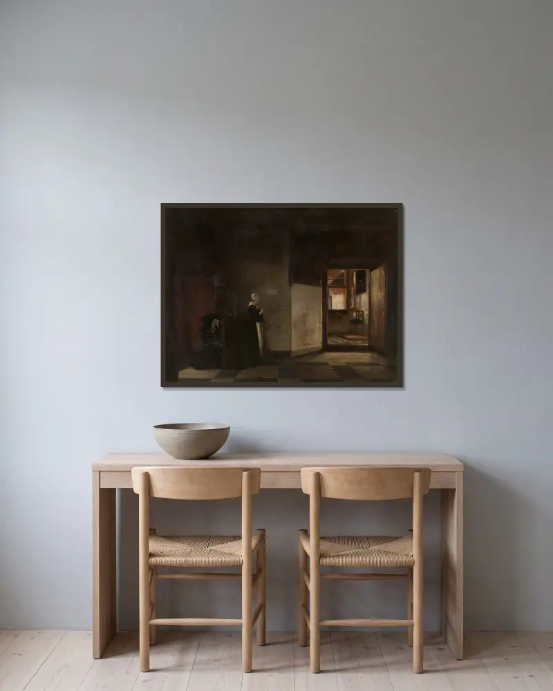 Holandský interiér, Pieter De Hooch v rámu na stěně