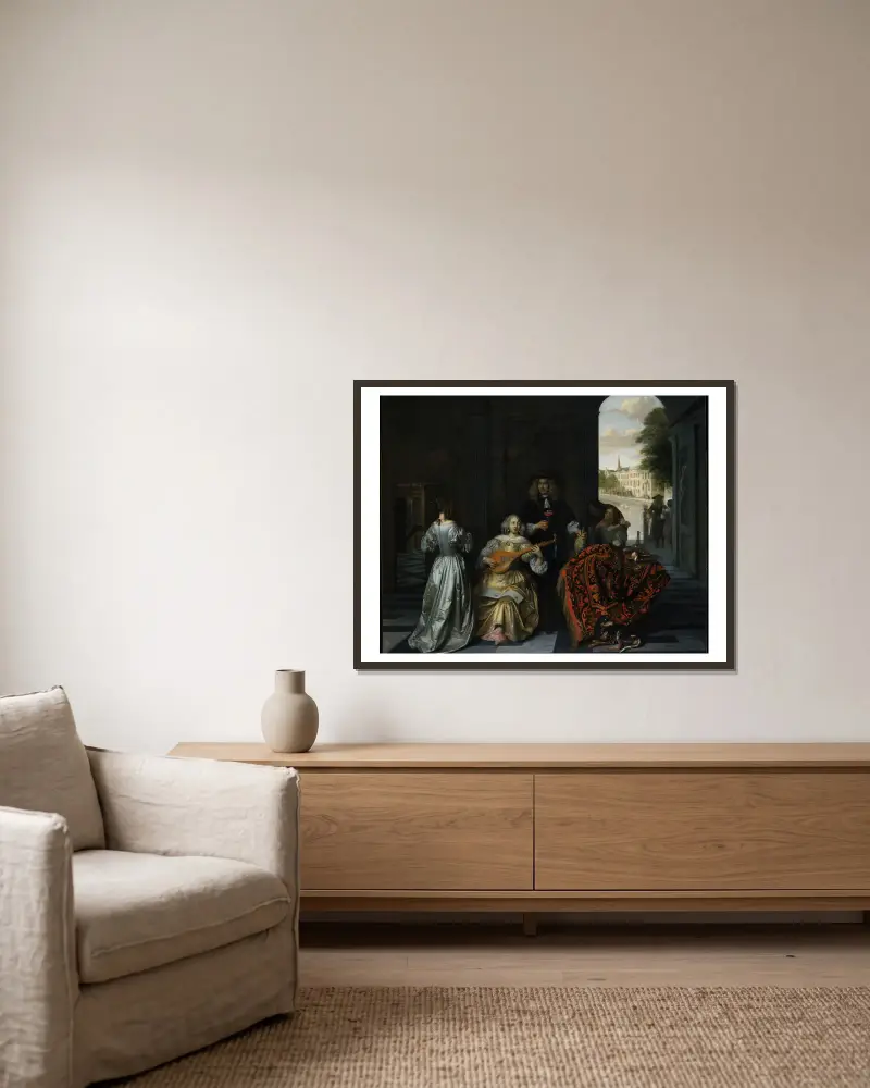 Eine Musikgesellschaft von Pieter De Hooch gerahmt an einer Wand