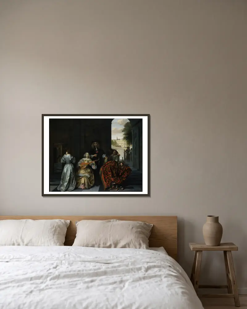 Eine Musikgesellschaft von Pieter De Hooch gerahmt an einer Wand