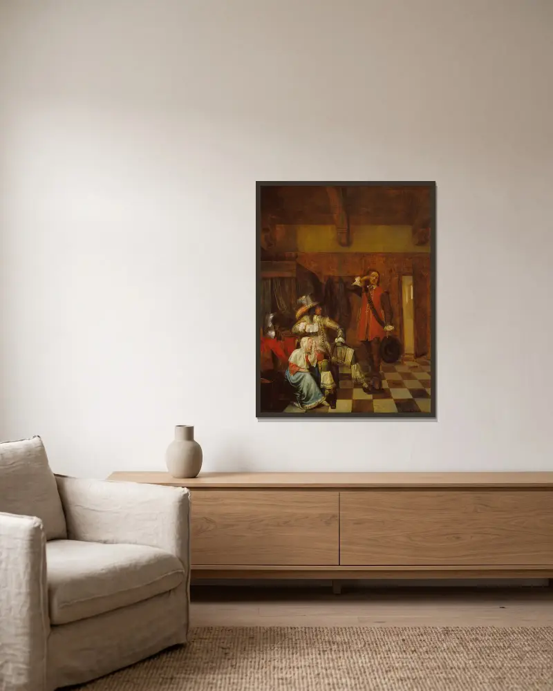 Bringer of Bad News av Pieter De Hooch inramad på en vägg
