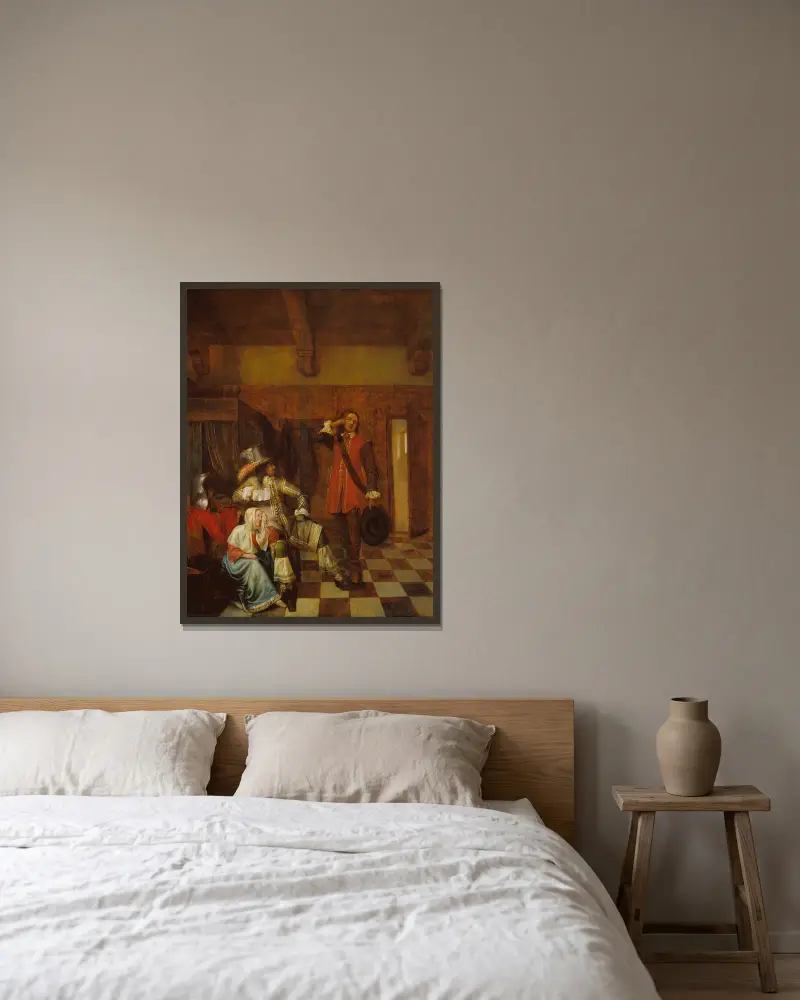 Bringer of Bad News av Pieter De Hooch inramad på en vägg