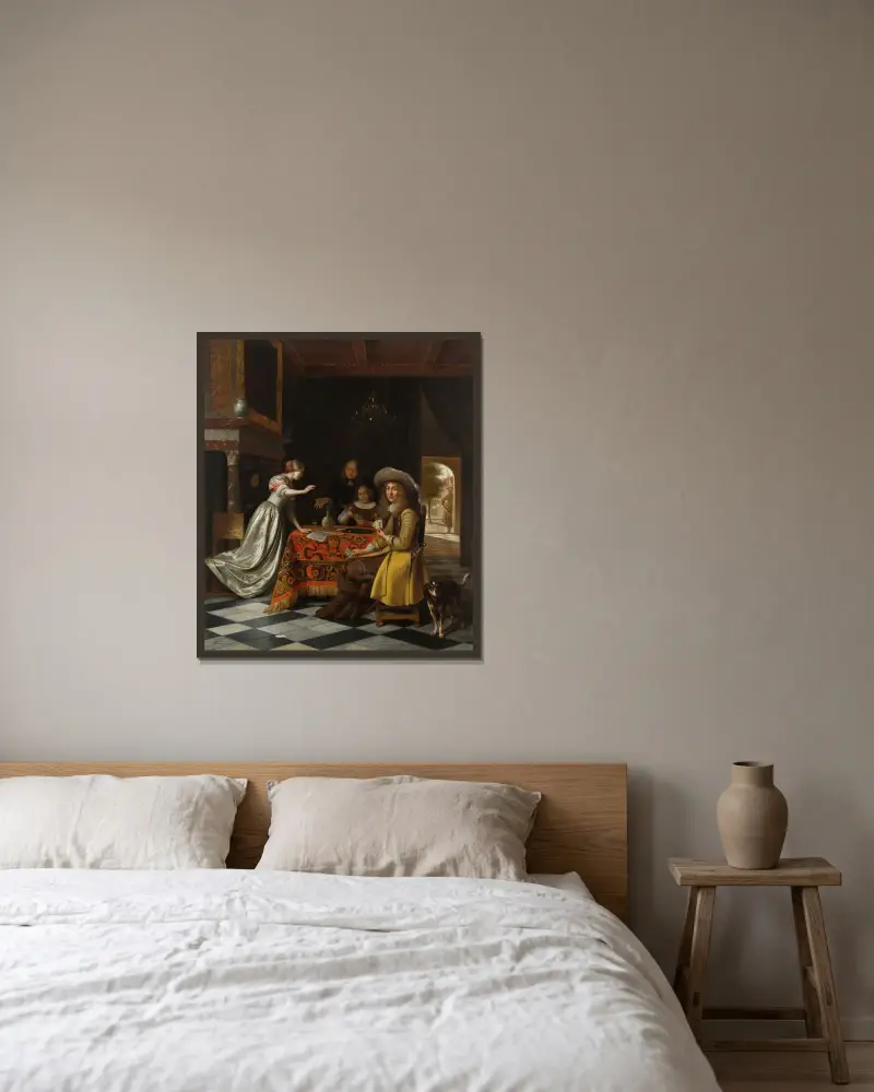 Kartenspieler an einem Tisch von Pieter De Hooch gerahmt an einer Wand