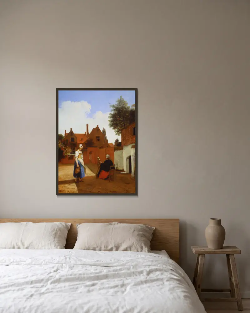 Courtyard in Delft at Evening- a Woman Spinning av Pieter De Hooch inramad på en vägg